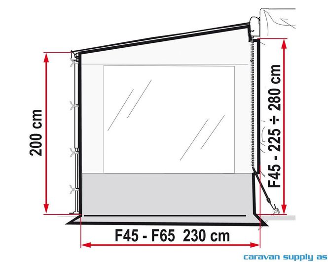 Hovedbilde Sidevegg Side W Pro F45 H:225-280 m/vindu+kappe