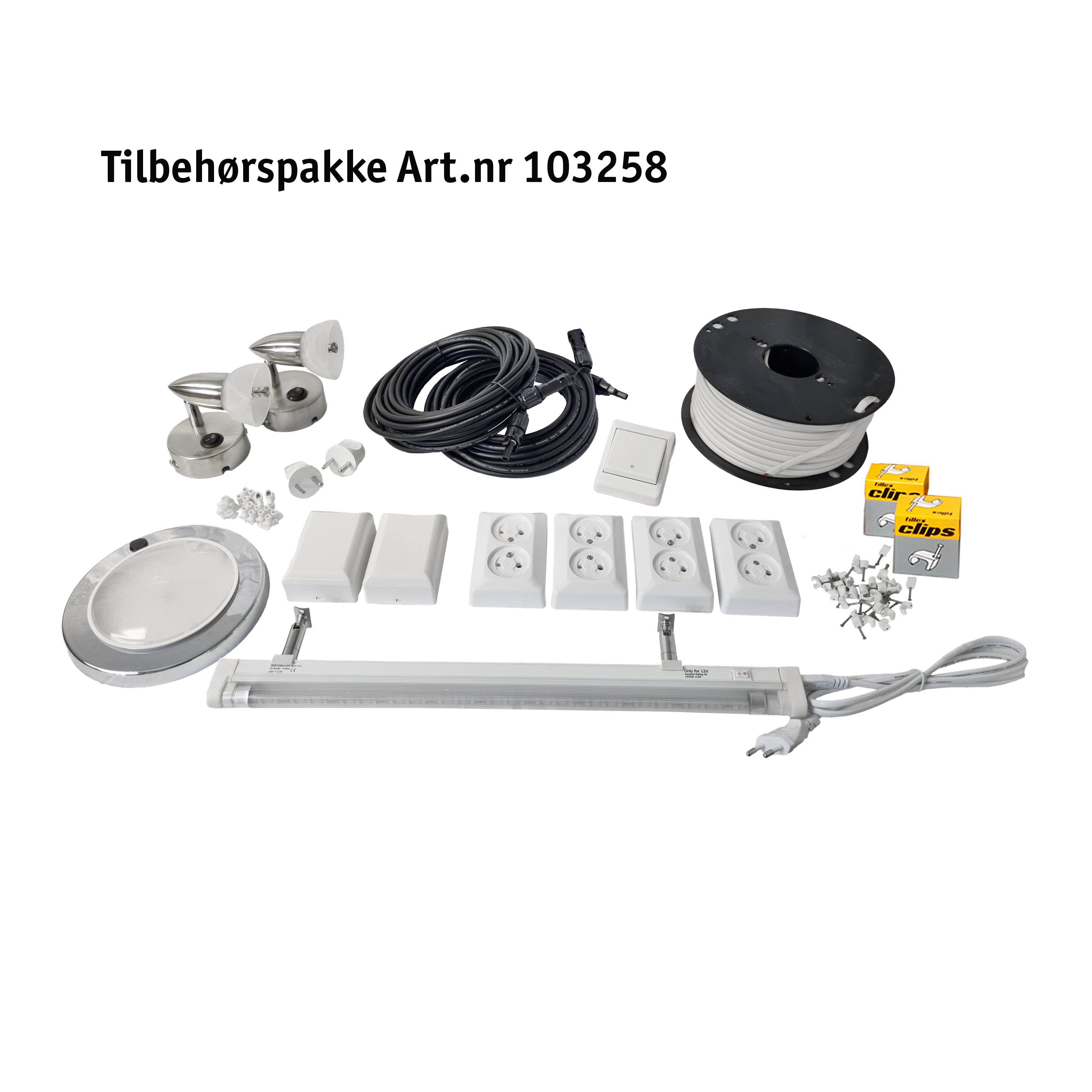 Solcelleanlegg 12V, 185 watt, AGM 260At, m/tilbehørspakke