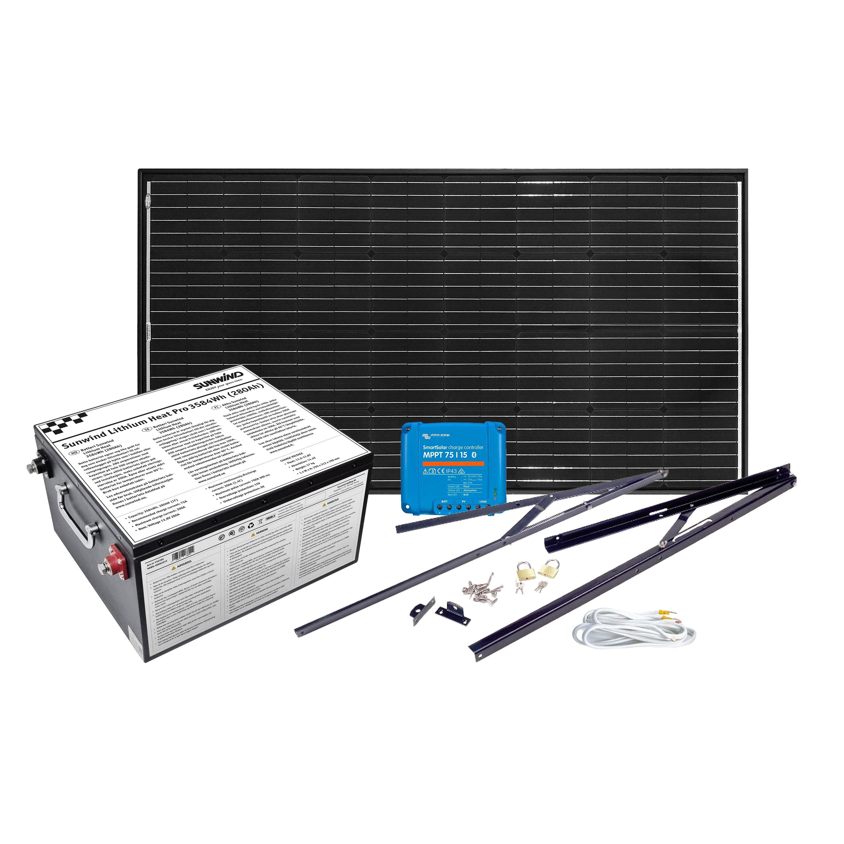 Solcelleanlegg 12V, 200 watt, litium heat 314At