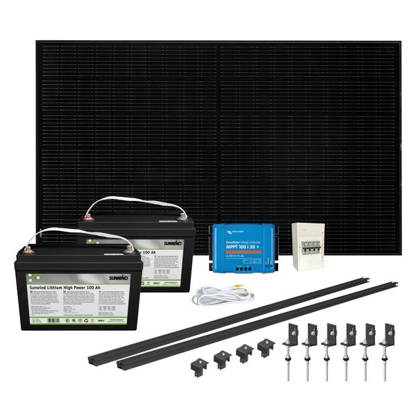 Hovedbilde Solcelleanlegg 12V, 430 watt, 2 x Litium 100At