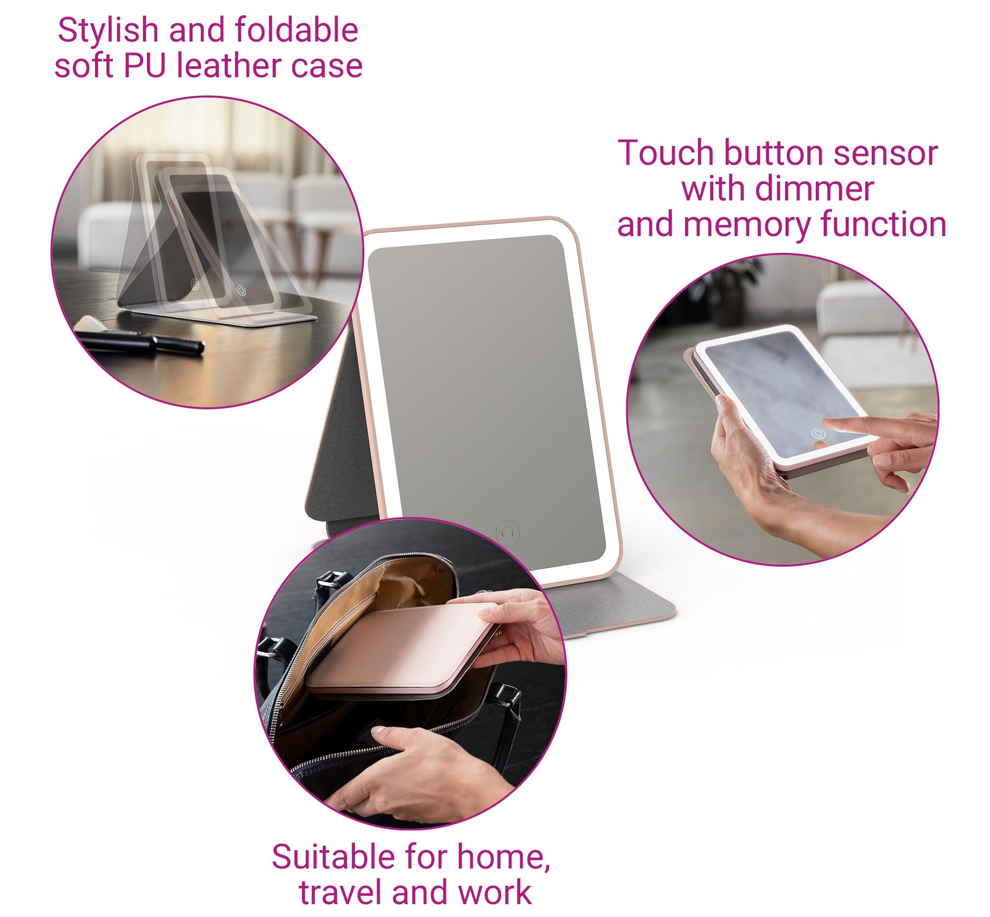 Reisespeil Medisana i etui, ladbart 3 lysfarger