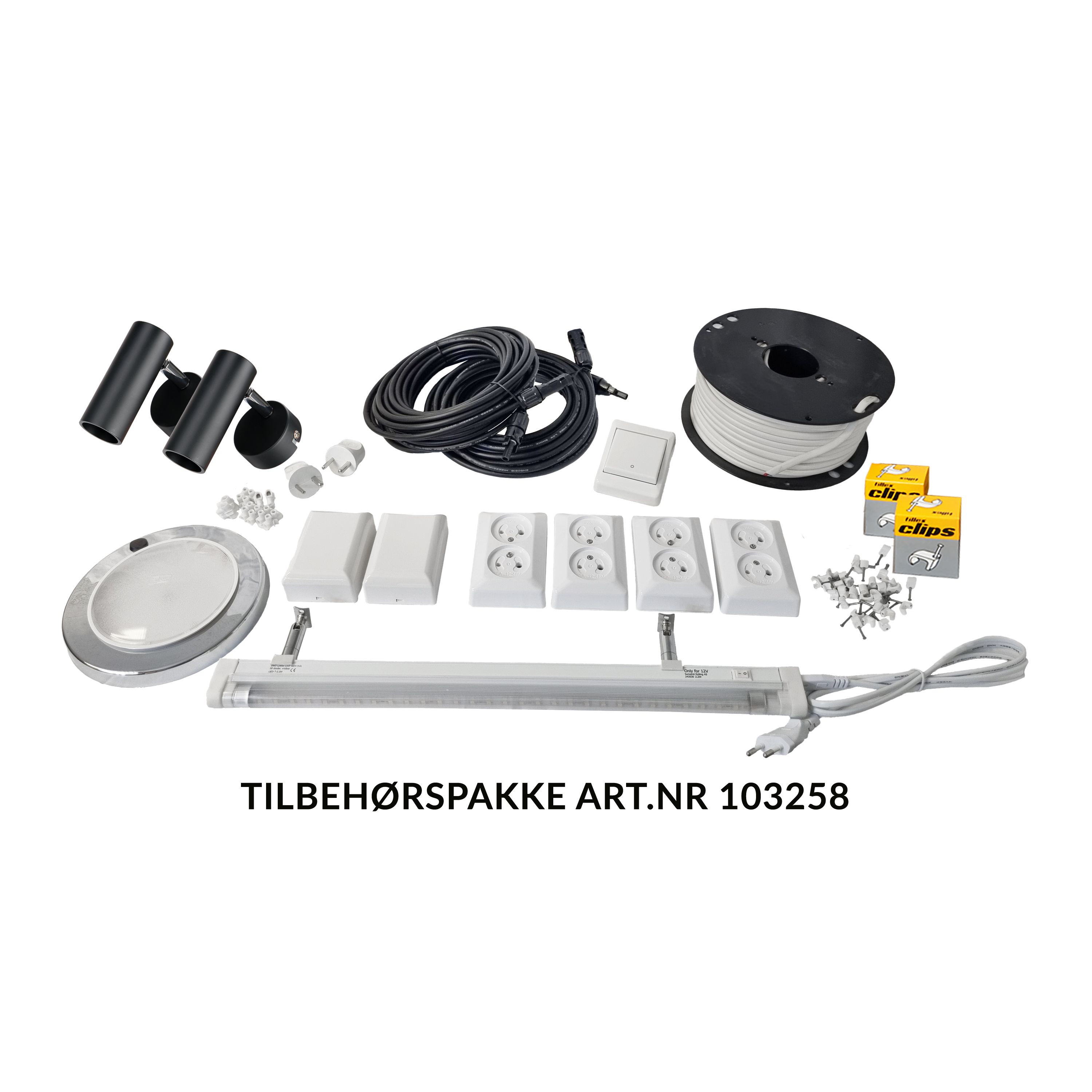 Solcelleanlegg 12V, 100 watt, AGM 260At, m/tilbehørspakke